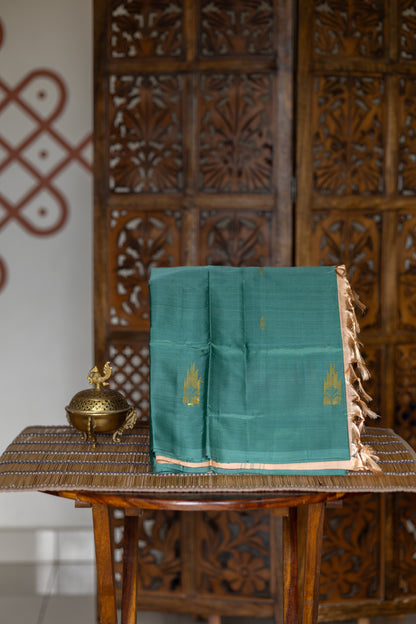 Light Bottle Green Chinnalampattu Saree with Beige