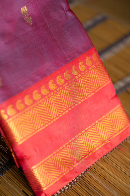 Vadamalli Pink Saree with Gold Zari Buttas & Pink Pallu