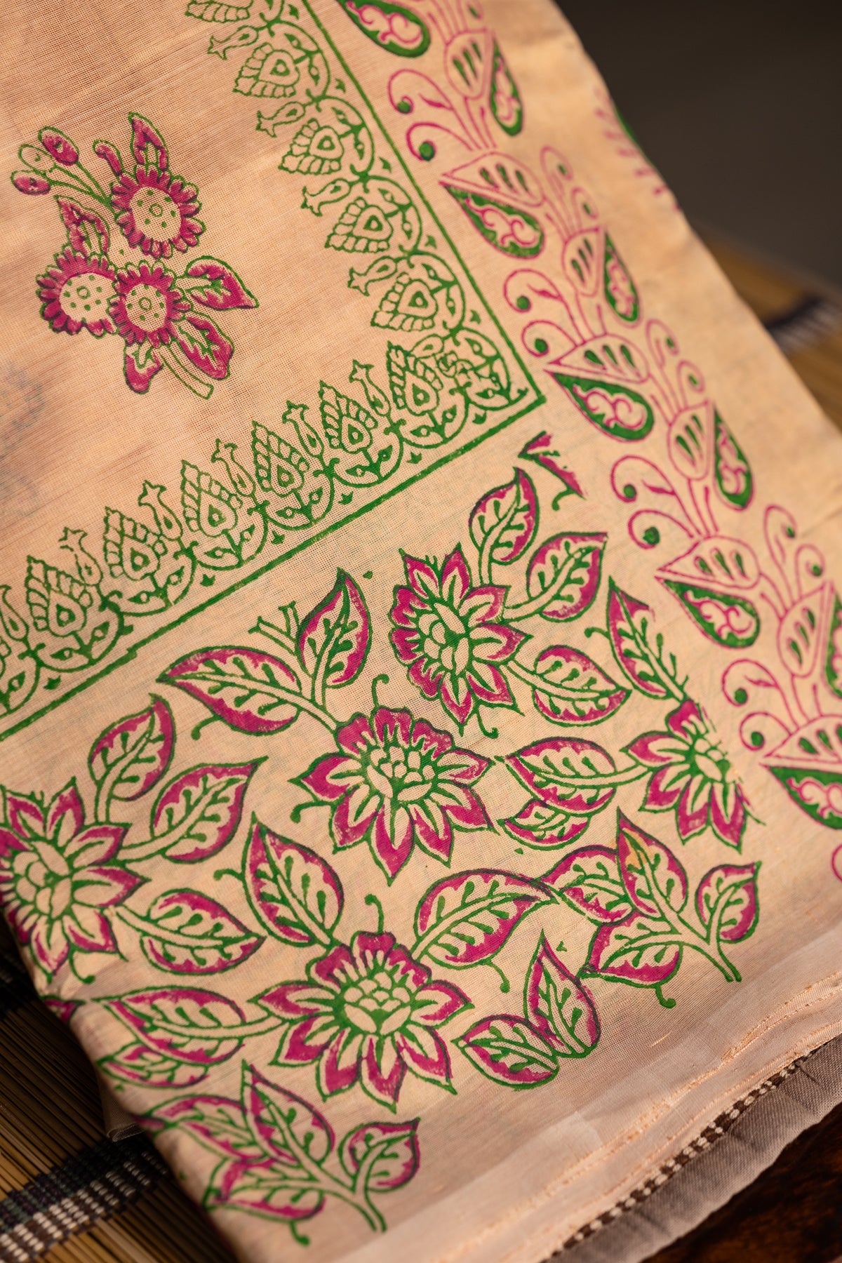 Cream Sandal with hand block print  silk cotton