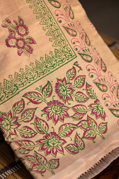 Cream Sandal with hand block print  silk cotton