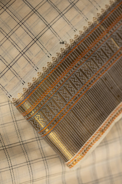Cream checks with Black silk cotton