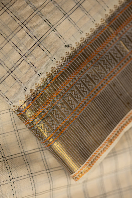 Cream checks with Black silk cotton
