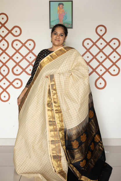 Cream checks with Black silk cotton