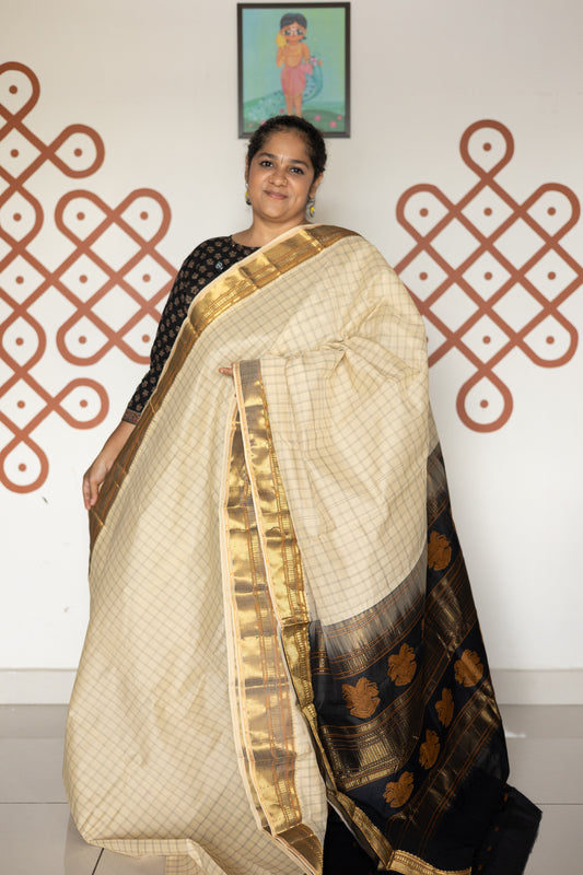 Cream checks with Black silk cotton