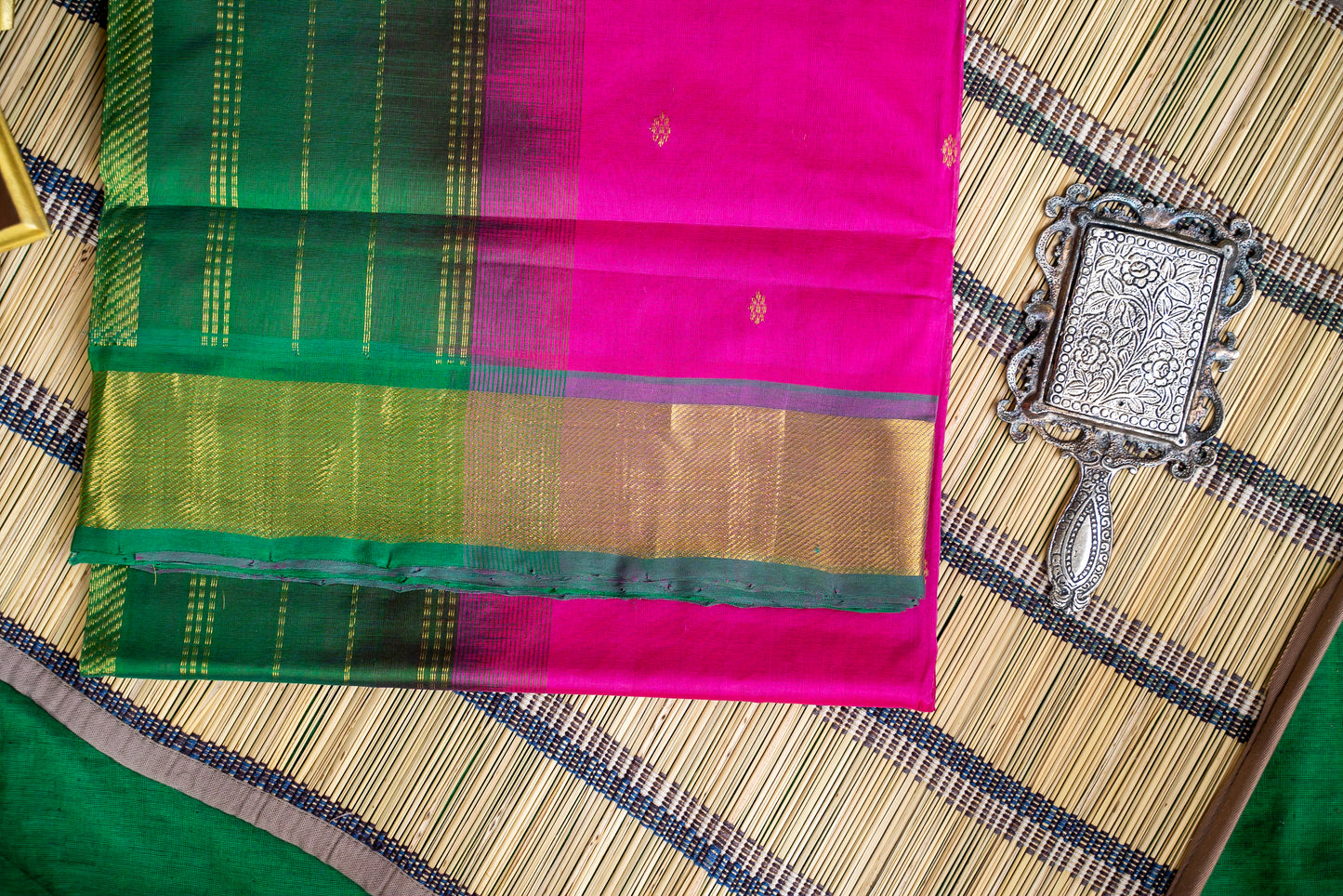 Dark Pink with meenakshi green silk cotton