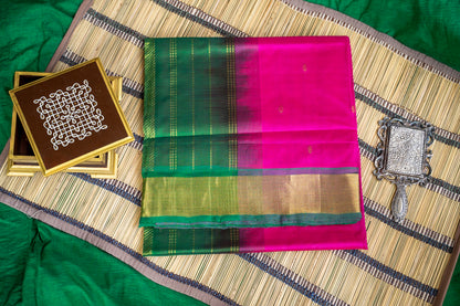 Dark Pink with meenakshi green silk cotton