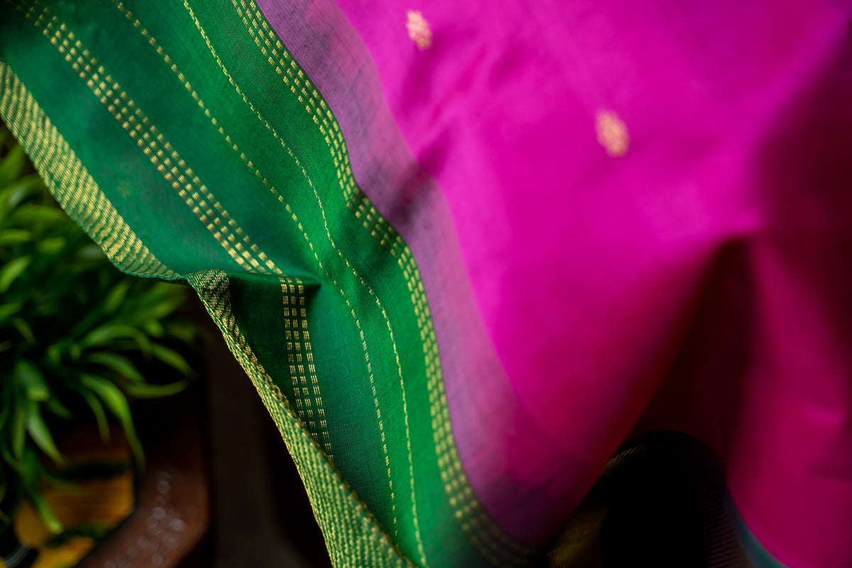 Dark Pink with meenakshi green silk cotton