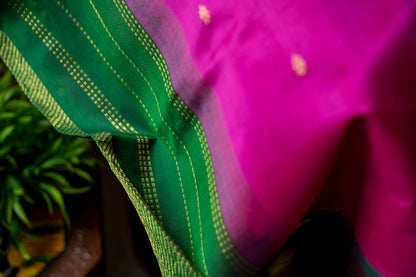 Dark Pink with meenakshi green silk cotton