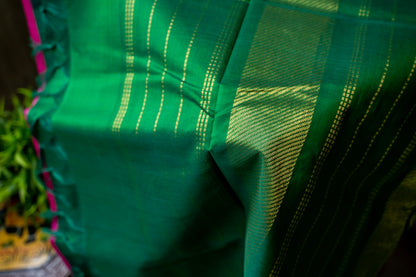 Dark Pink with meenakshi green silk cotton
