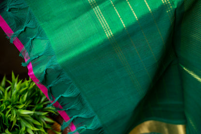 Dark Pink with meenakshi green silk cotton