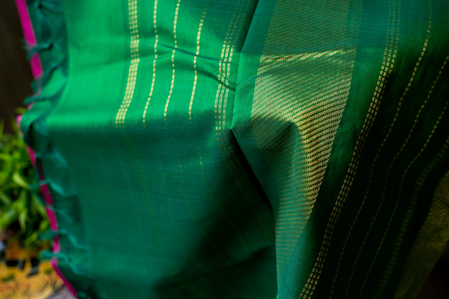 Dark Pink with meenakshi green silk cotton