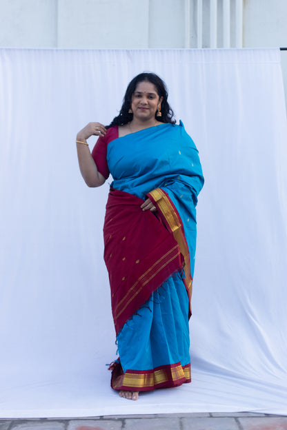 Electric blue with maroon pallu & border (Old Model)