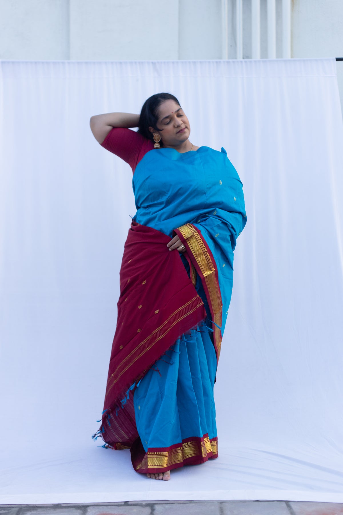 Electric blue with maroon pallu & border (Old Model)