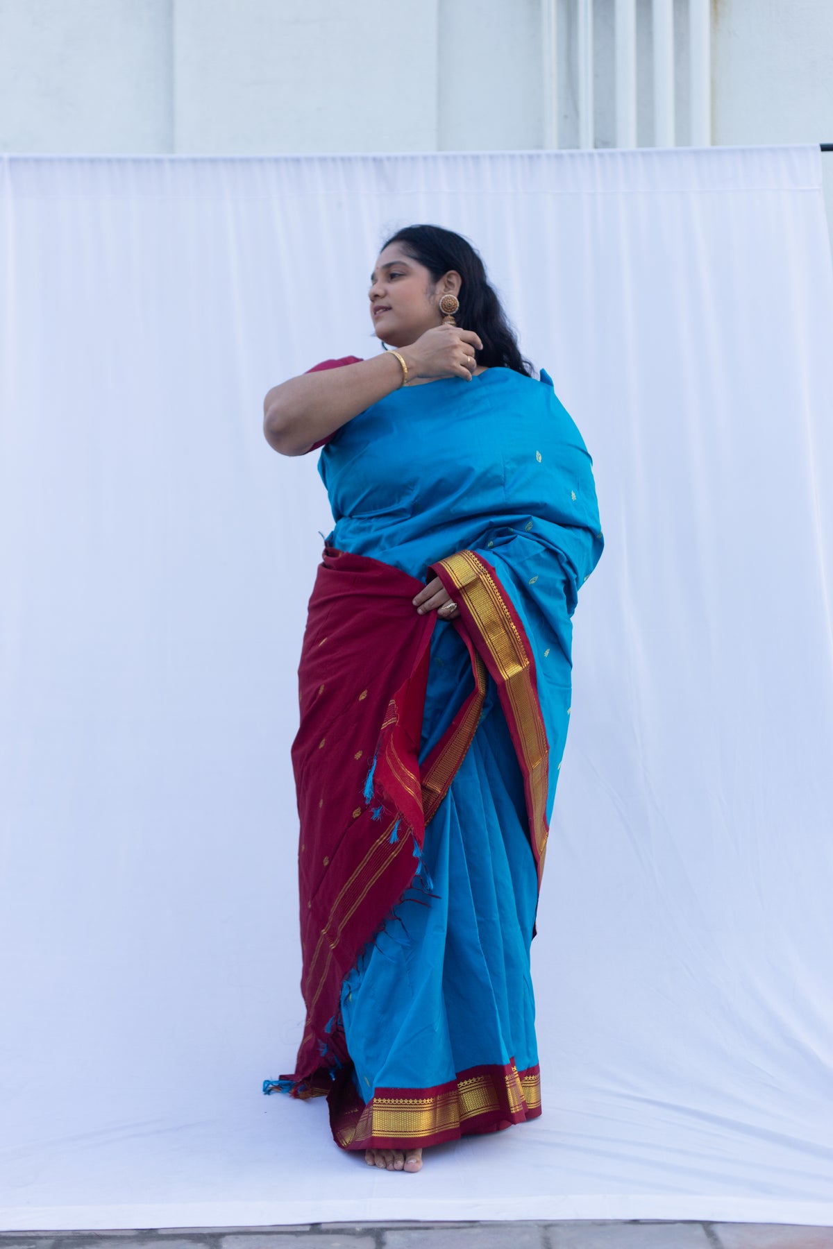 Electric blue with maroon pallu & border (Old Model)