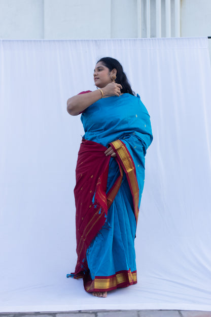 Electric blue with maroon pallu & border (Old Model)