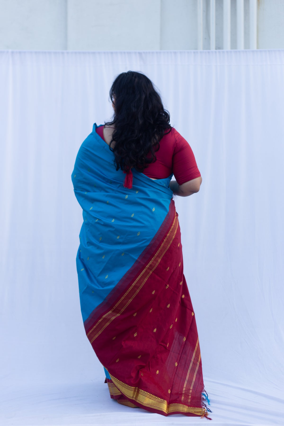 Electric blue with maroon pallu & border (Old Model)