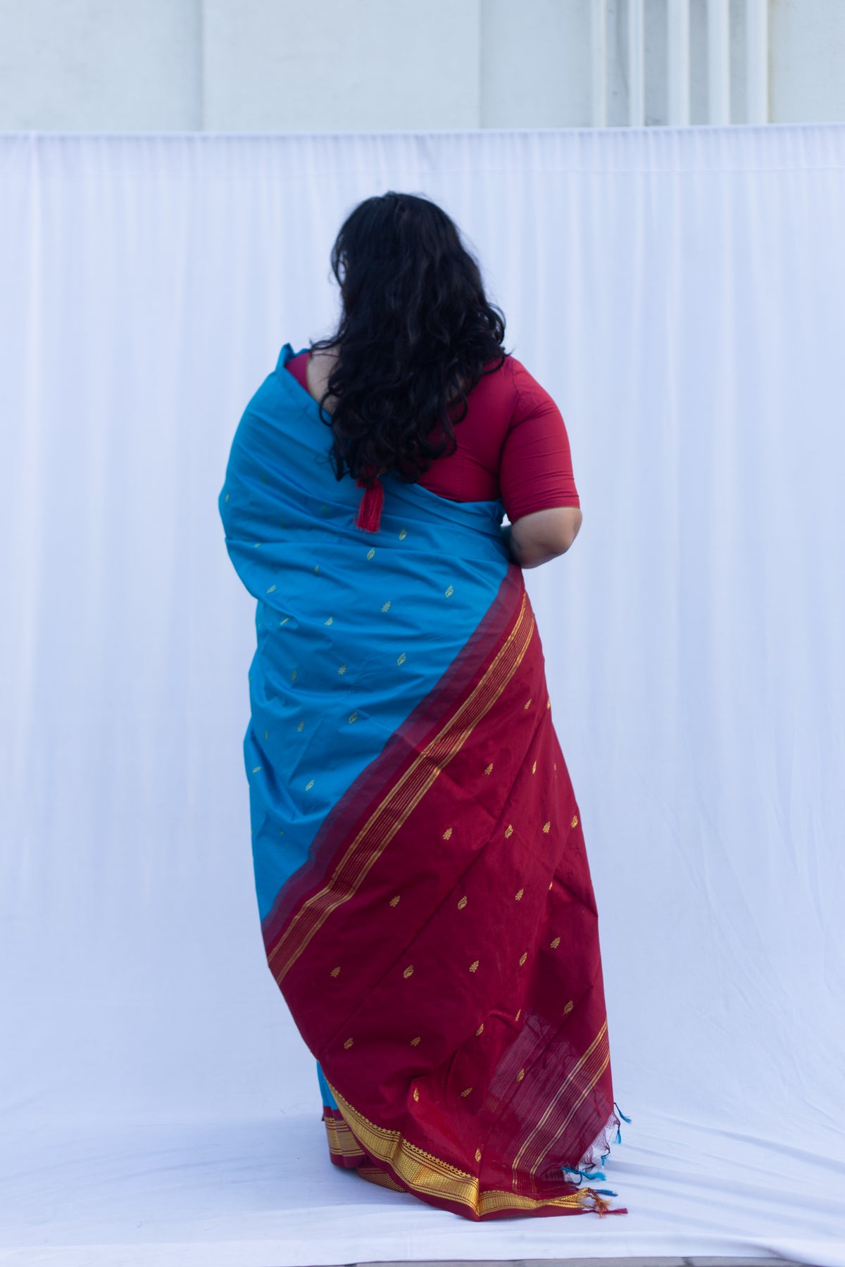 Electric blue with maroon pallu & border (Old Model)