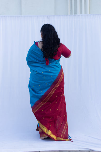 Electric blue with maroon pallu & border (Old Model)