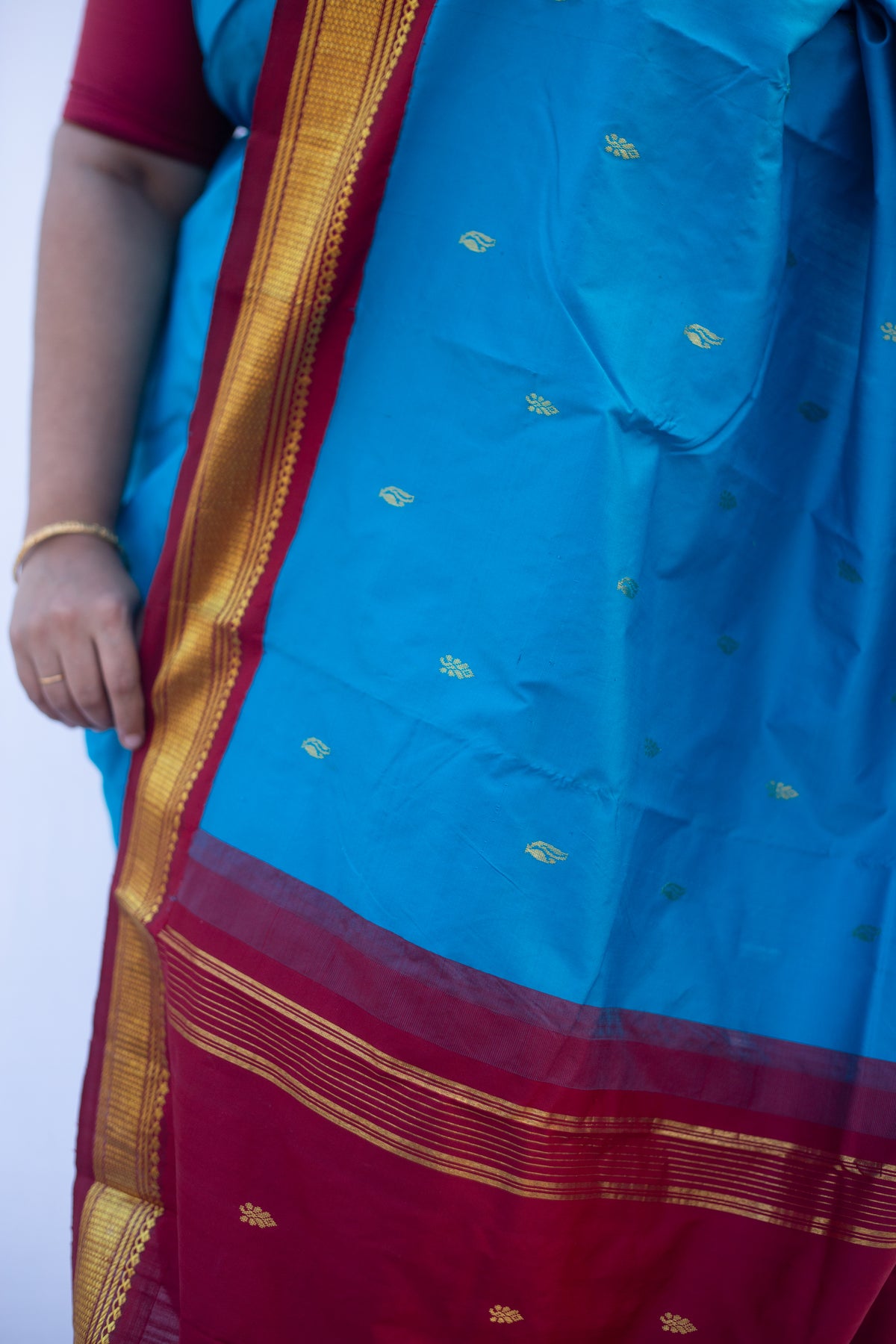 Electric blue with maroon pallu & border (Old Model)
