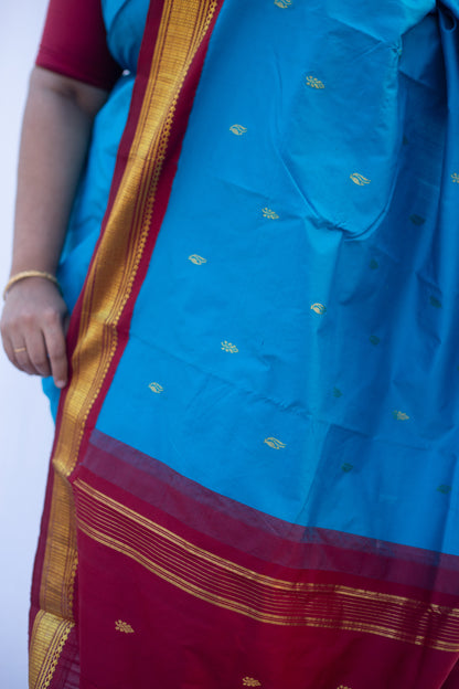 Electric blue with maroon pallu & border (Old Model)