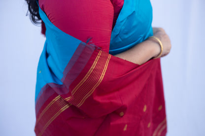 Electric blue with maroon pallu & border (Old Model)