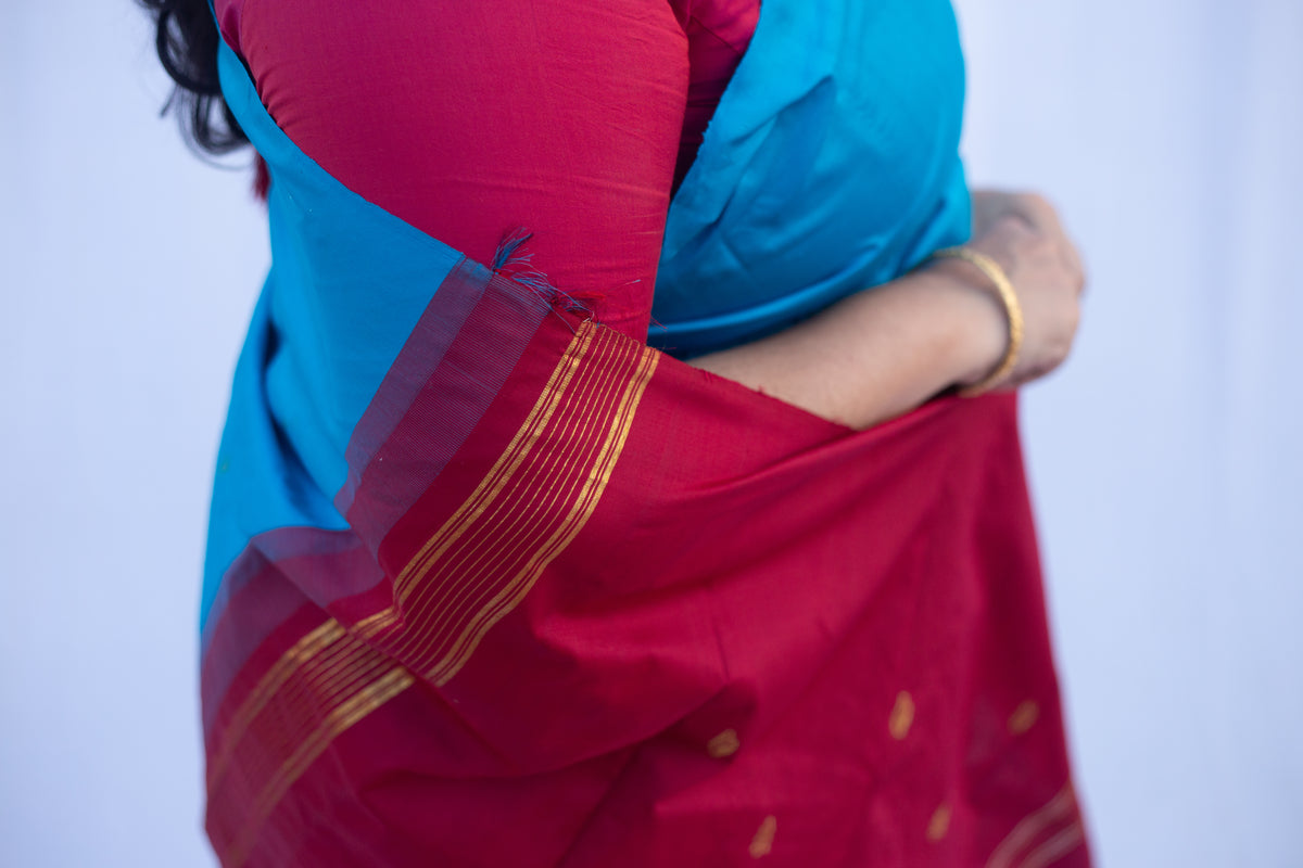 Electric blue with maroon pallu & border (Old Model)