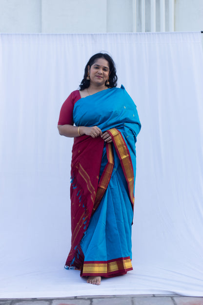 Electric blue with maroon pallu & border (Old Model)