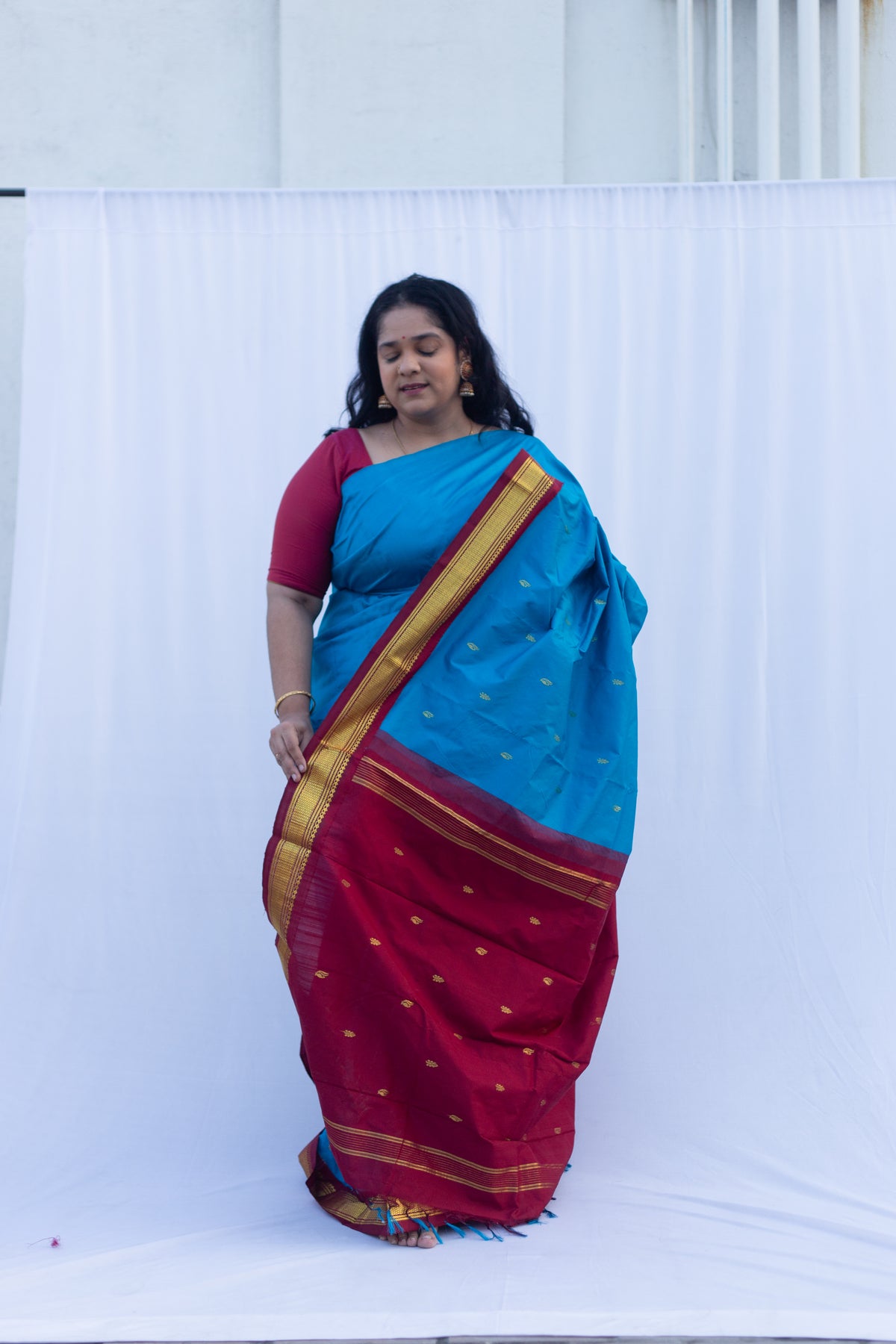 Electric blue with maroon pallu & border (Old Model)