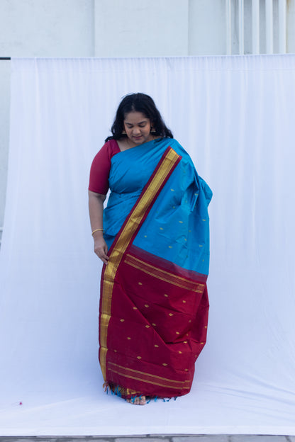 Electric blue with maroon pallu & border (Old Model)