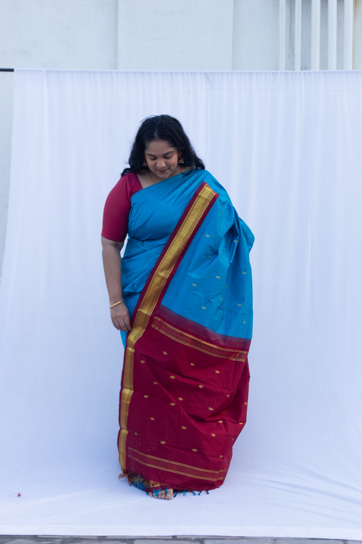 Electric blue with maroon pallu & border (Old Model)