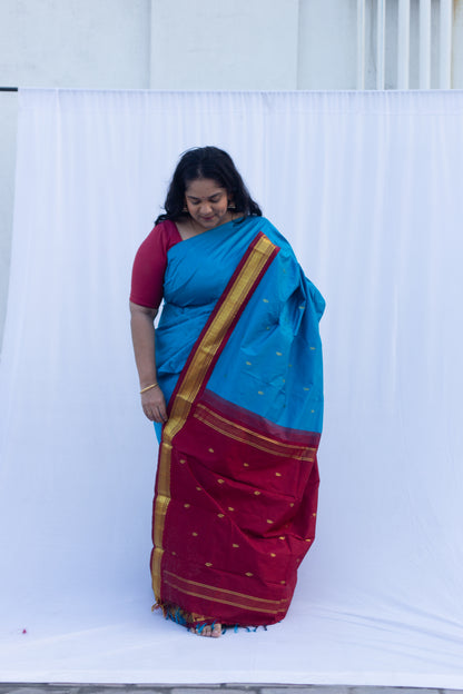 Electric blue with maroon pallu & border (Old Model)