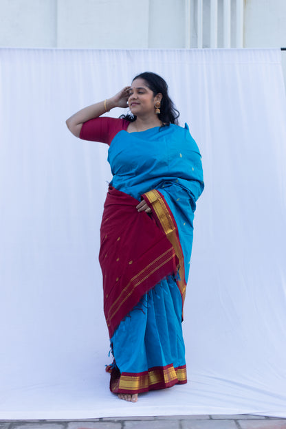 Electric blue with maroon pallu & border (Old Model)
