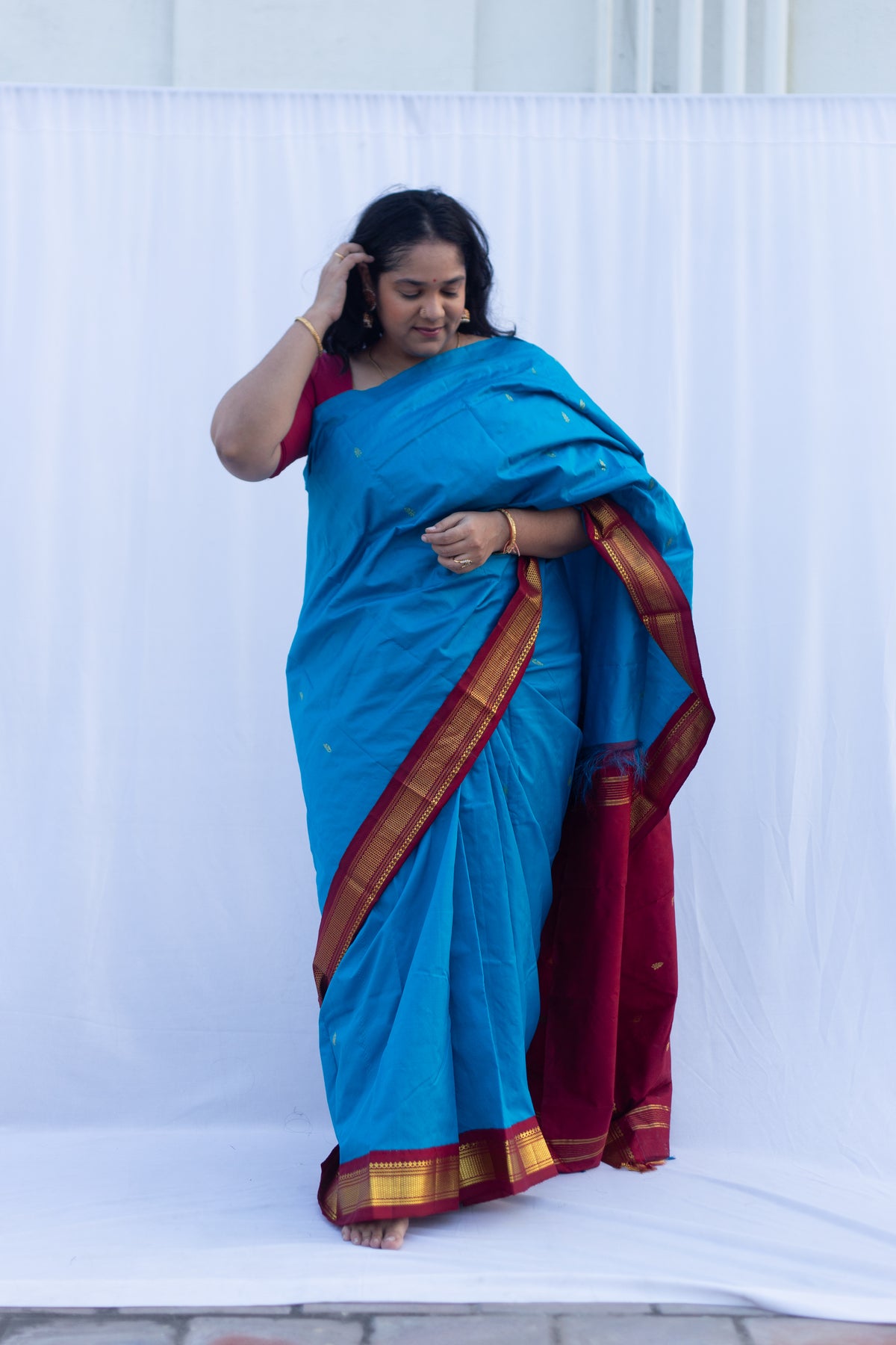 Electric blue with maroon pallu & border (Old Model)