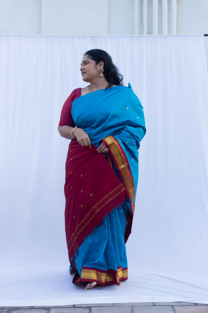 Electric blue with maroon pallu & border (Old Model)