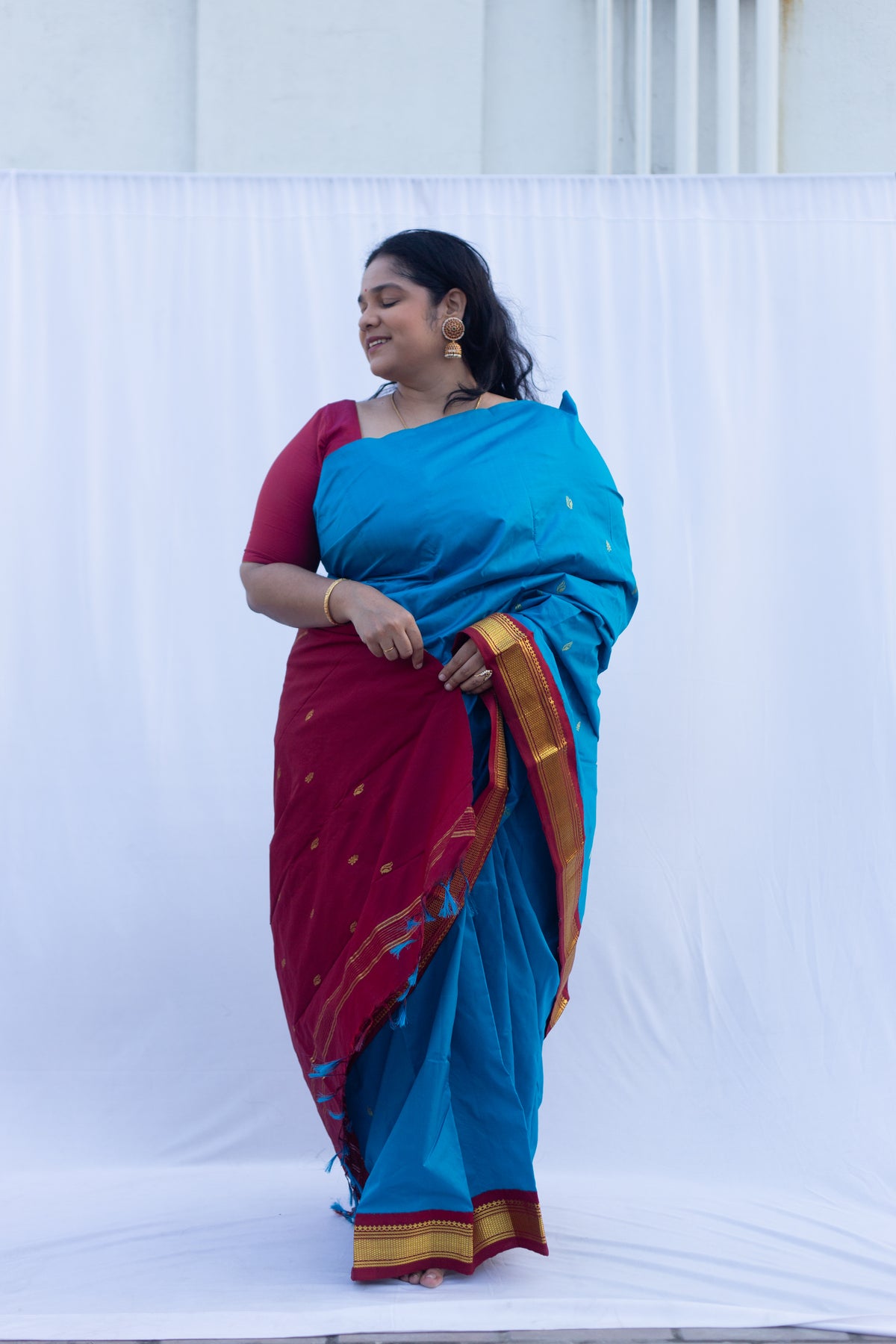 Electric blue with maroon pallu & border (Old Model)