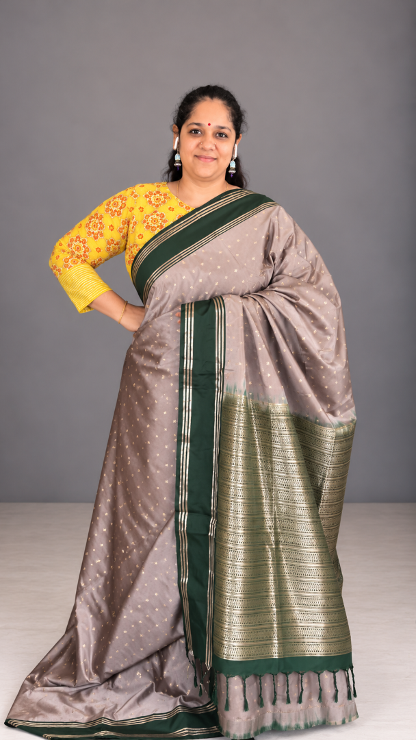 Mauve Semi Soft Silk Saree with Bottle Green Pallu