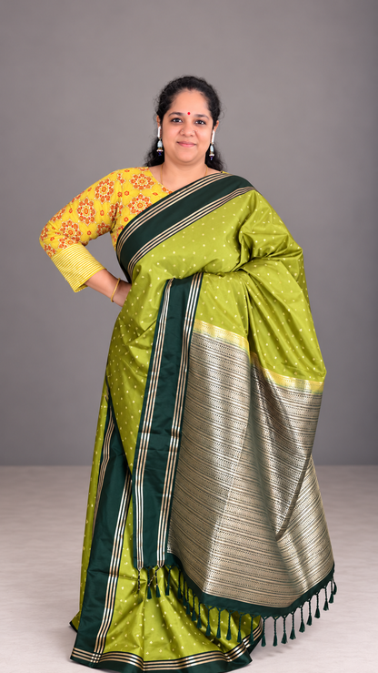 Olive Green Semi Soft Silk Saree with Bottle Green Pallu
