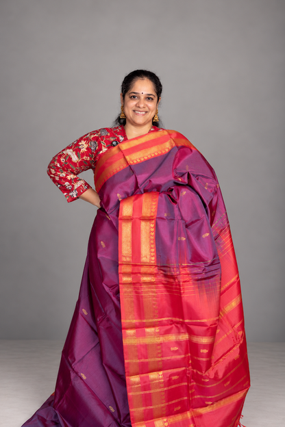 Vadamalli Pink Saree with Gold Zari Buttas & Pink Pallu