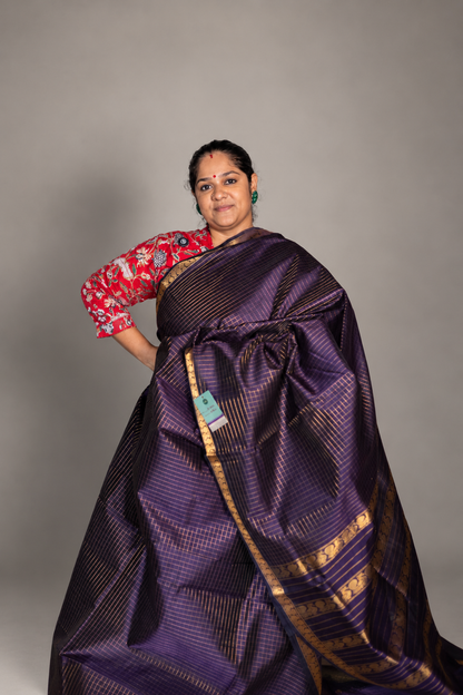 Small Border Vintage Muthukattam - Brinjal Violet