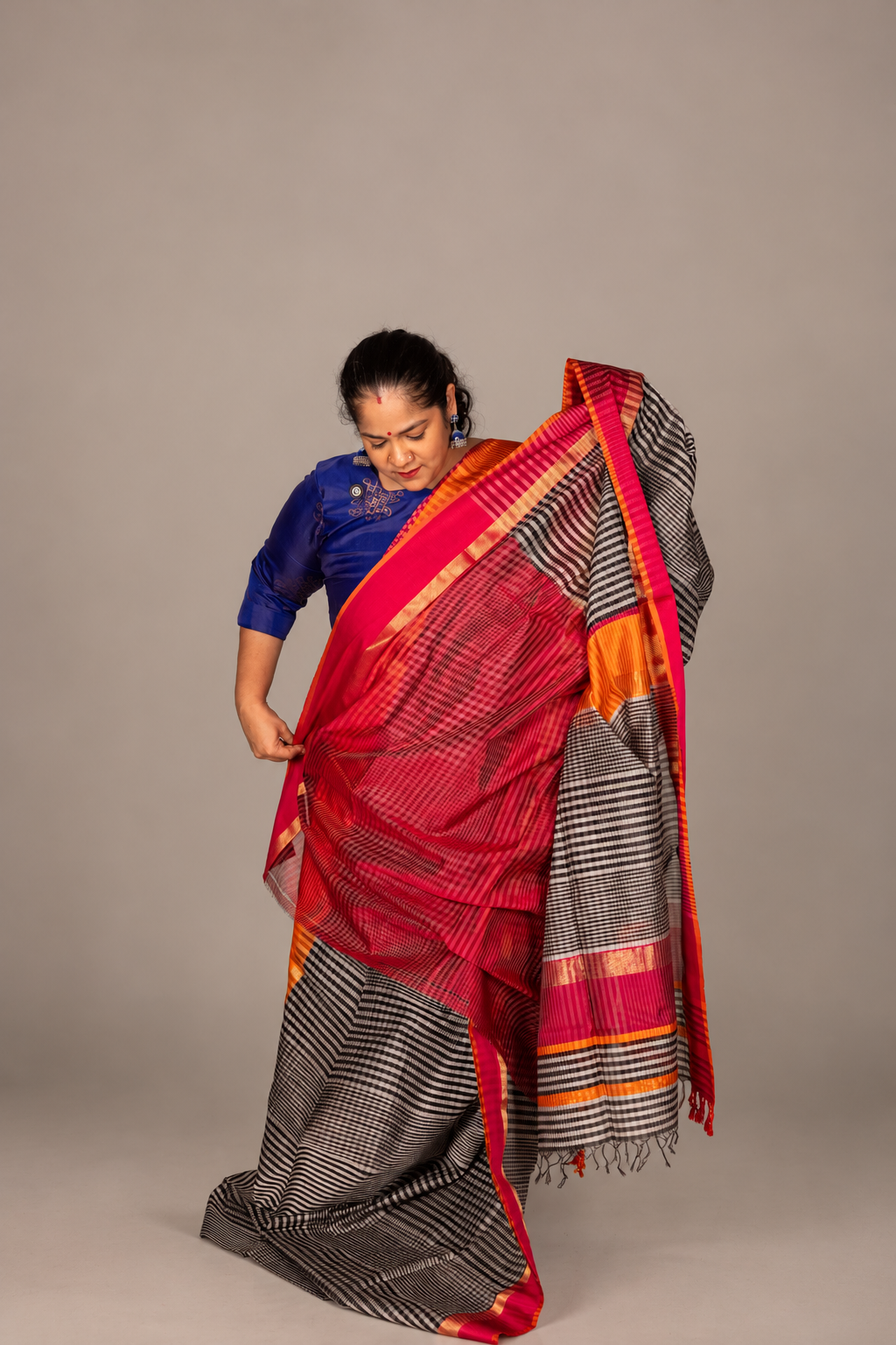 Mini Burberry Plaid Checks - Black & White -  Maheswari silk cotton