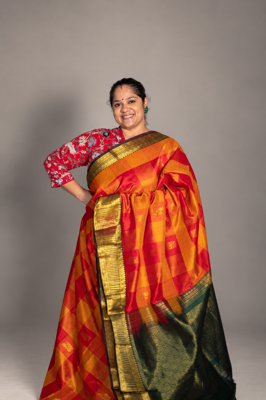 Paalum Pazhamum Checks in Orange, Red & Yellow