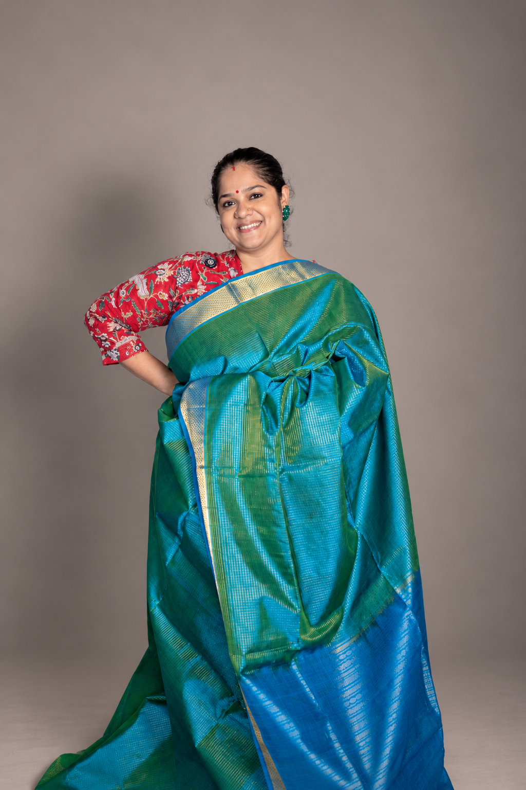 Vintage Mayil Kazhuthu Bluish Green with Sky Blue Pallu- Podikattam
