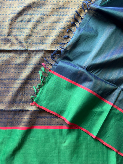 Emerald green with meenakshi  green  and red ganga jamuna border