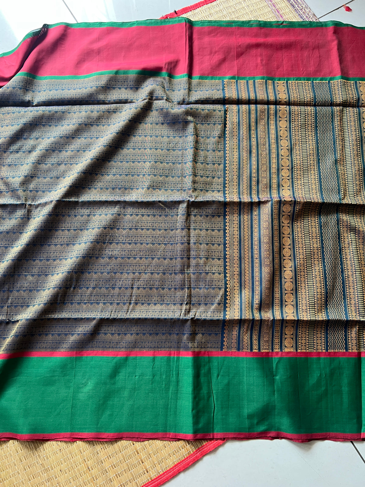 Emerald green with meenakshi  green  and red ganga jamuna border
