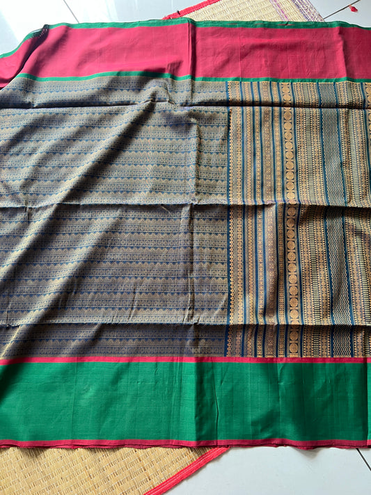 Emerald green with meenakshi  green  and red ganga jamuna border