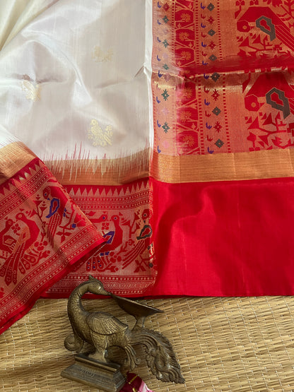 Half white with red - Meenakari work