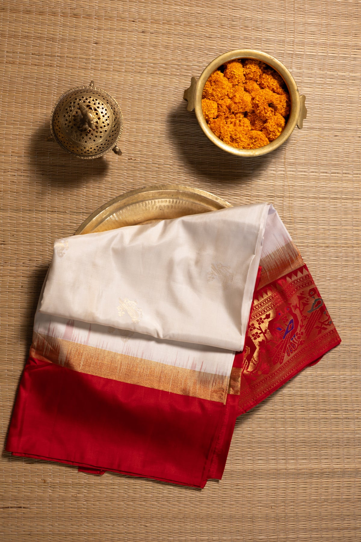 Half white with red - Meenakari work