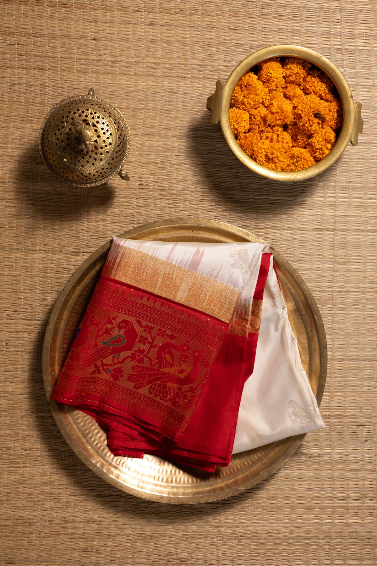 Half white with red - Meenakari work