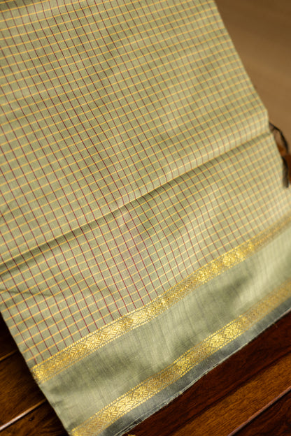 Pastel Sage Green Arani Semi Silk Cotton Muthukattam with Rettaipettai Border