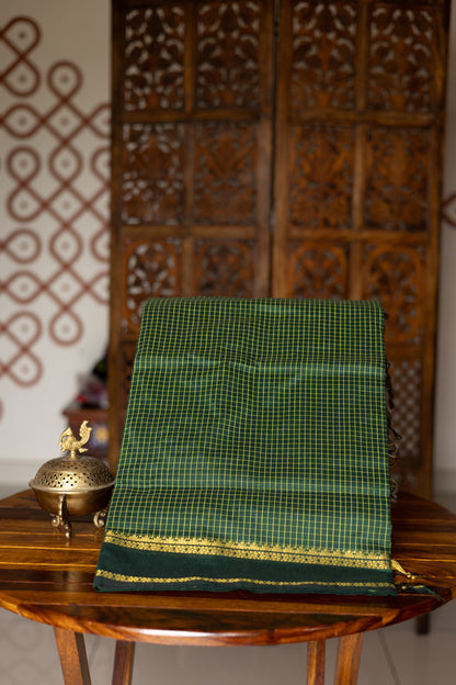 Dark Bottle Green Arani Semi Silk Cotton Muthukattam Saree with Rettaipettai Border